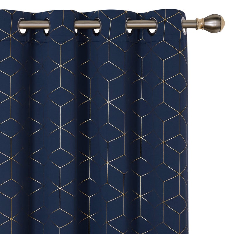 Deconovo Grommet Blackout Curtains, Room Darkening Gold Diamond Drapes, 2 Panels, Navy Blue, 52W x 84L Inch, for Bedroom and Living Room - Image 1
